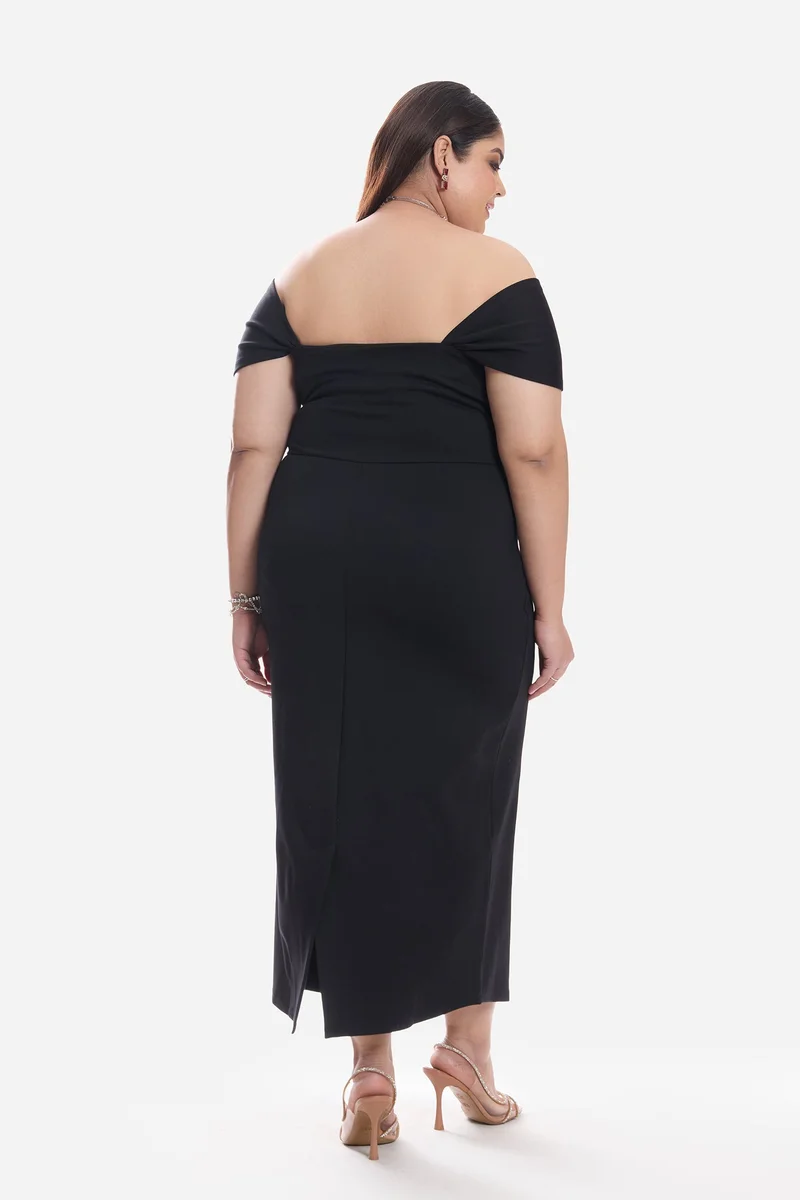 Virgio  Solid Ponte Off Shoulder Midi Plus Size Dress for Women for Women | Best Price UAE