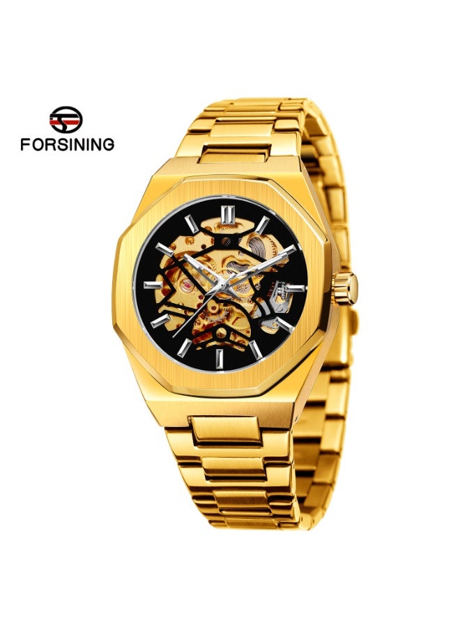 فورسينينج ساعة رجالية أوتوماتيكية أنيقة بتصميم هيكلي ميكانيكي، مثالية للعمل والمناسبات غير الرسمية - Image 1