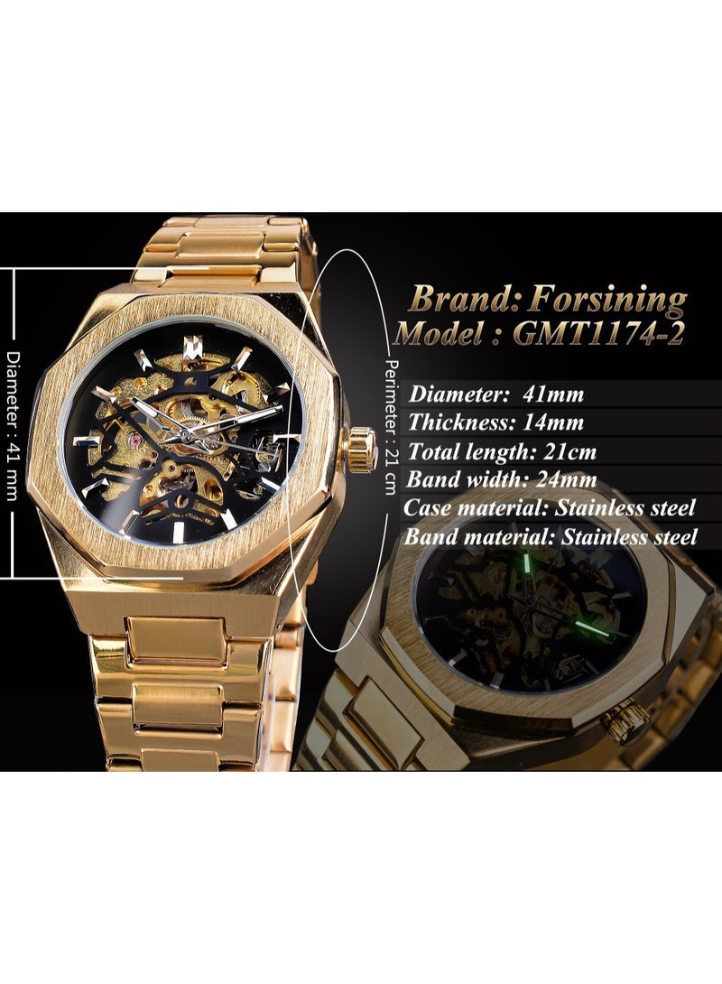 فورسينينج ساعة رجالية أوتوماتيكية أنيقة بتصميم هيكلي ميكانيكي، مثالية للعمل والمناسبات غير الرسمية - Image 5