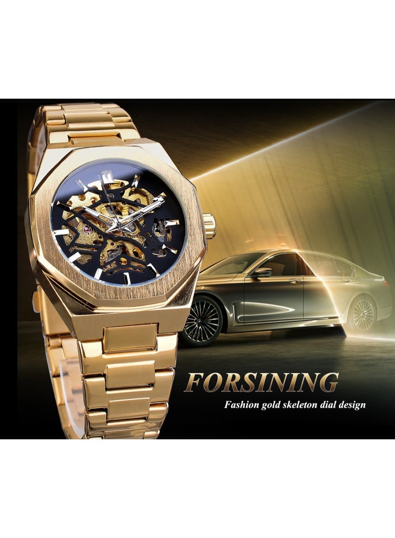 فورسينينج ساعة رجالية أوتوماتيكية أنيقة بتصميم هيكلي ميكانيكي، مثالية للعمل والمناسبات غير الرسمية - Image 4