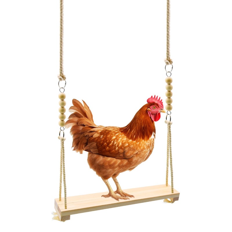 Ruby Q Chicken Swing Toy Chicken Toy Wood Chicken Swing Toy Wood Chicken Swing for Chickens Rooster Poultry Parrots - Image 2