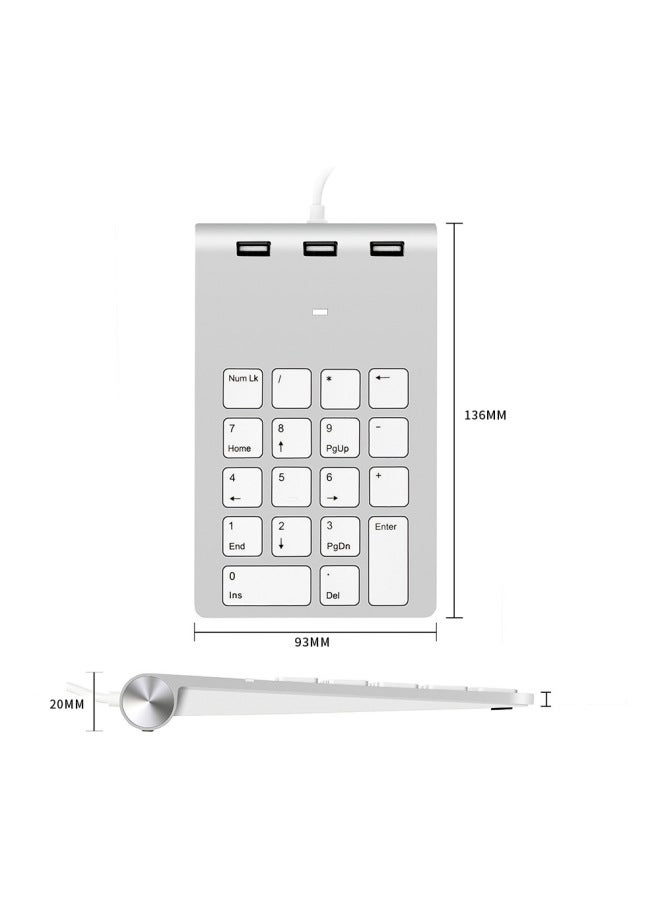 Usb 2.0 Digital Keyboard Hub Multi-function Financial Accounting Cashier Computer Universal Wired Silent Mini Keyboard-Color:Silver Gray  - Image 5