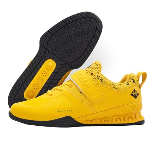 M MANUEKLEAR MANUEKLEAR Strong Anti-Slip Deadlift Lifting Squat Shoes for Men, Professional Training Weightlifting Shoes for Men and Women with Rubber Non-Slip Sole Lemon Yellow - Image 1