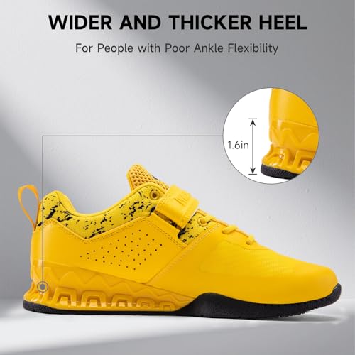 M MANUEKLEAR MANUEKLEAR Strong Anti-Slip Deadlift Lifting Squat Shoes for Men, Professional Training Weightlifting Shoes for Men and Women with Rubber Non-Slip Sole Lemon Yellow - Image 4