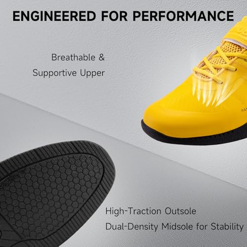 M MANUEKLEAR MANUEKLEAR Strong Anti-Slip Deadlift Lifting Squat Shoes for Men, Professional Training Weightlifting Shoes for Men and Women with Rubber Non-Slip Sole Lemon Yellow - Image 5
