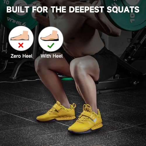 M MANUEKLEAR MANUEKLEAR Strong Anti-Slip Deadlift Lifting Squat Shoes for Men, Professional Training Weightlifting Shoes for Men and Women with Rubber Non-Slip Sole Lemon Yellow - Image 3