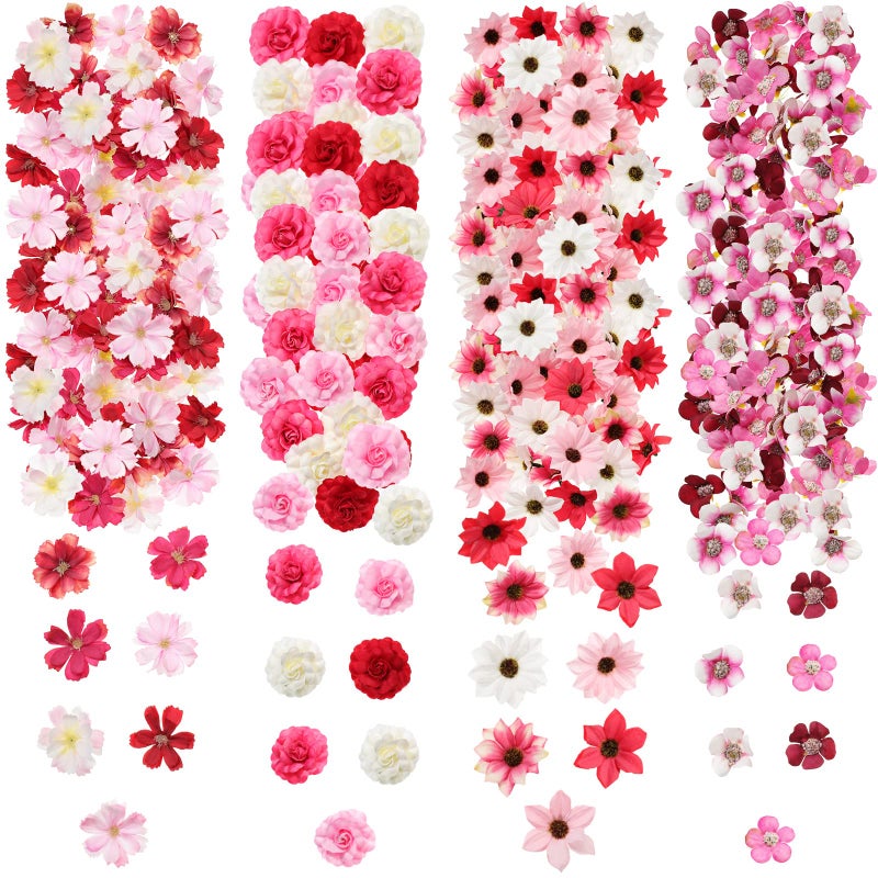 Cindeer 217 Pcs Mini Fake Heads Flowers Bulk Craft Fake Rose Daisy Heads Small Silk Artificial Flowers for Crafts Faux Decorations Flower for Art Crafts Wedding Party24 cmBright Color