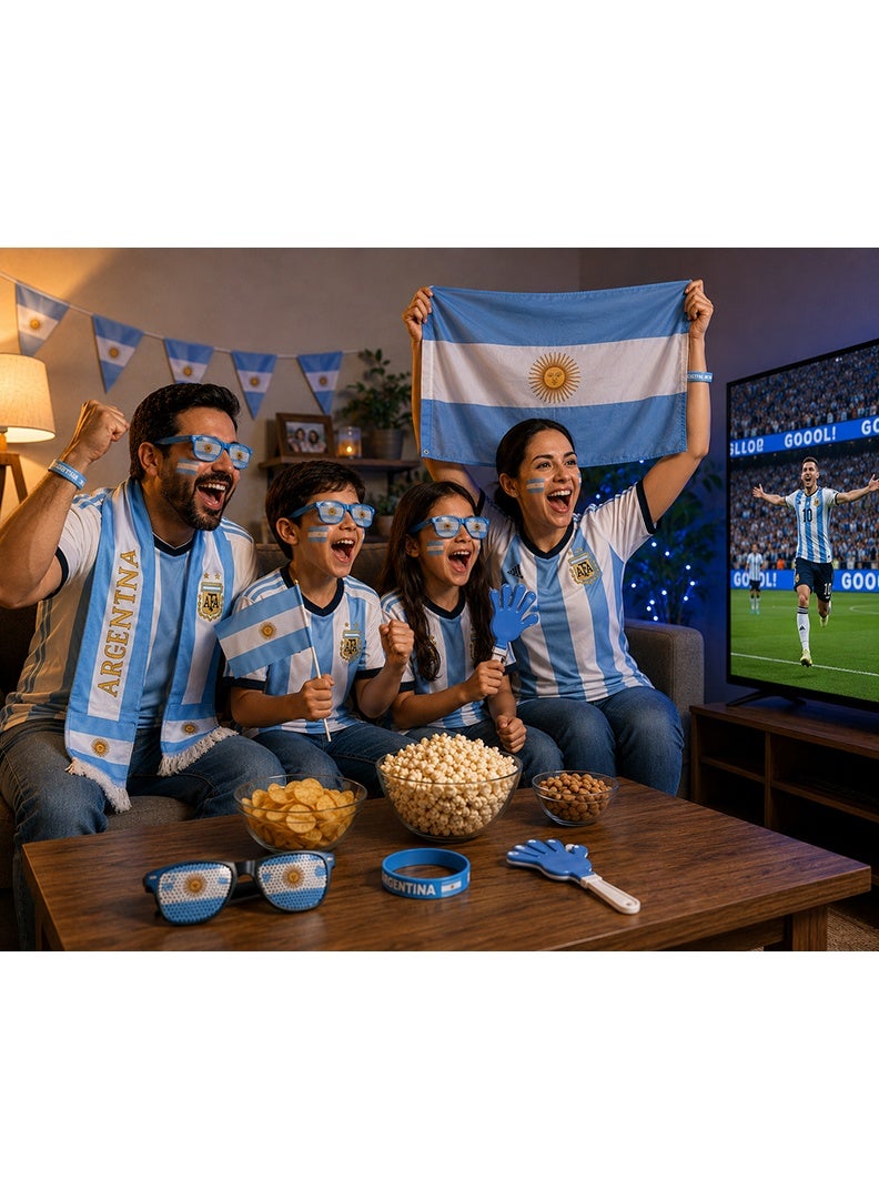طقم مشجعي منتخب الأرجنتين لكرة القدم 7 في 1 - مجموعة إكسسوارات تشجيعية للمشجعين تتضمن علمًا، ووشاحًا، وطلاءً للوجه، ونظارات شمسية، ومصفقات، وسوارًا للمعصم | منتجات كرة قدم لمشجعي الأرجنتين - Image 3