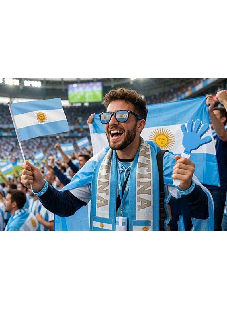 طقم مشجعي منتخب الأرجنتين لكرة القدم 7 في 1 - مجموعة إكسسوارات تشجيعية للمشجعين تتضمن علمًا، ووشاحًا، وطلاءً للوجه، ونظارات شمسية، ومصفقات، وسوارًا للمعصم | منتجات كرة قدم لمشجعي الأرجنتين - Image 4