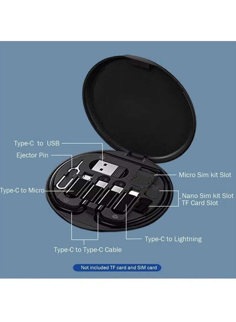 1 PCS USB Cable Conversion Storage Box Multi-type Charging Cable Converter Micro Data Transfer Tool Contains SIM Card Slot Tray Eject Pin Also Used As A Phone Holder Black  - Image 2