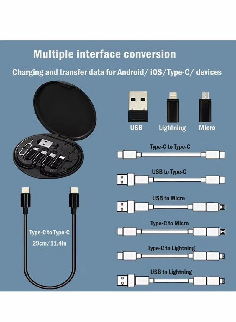 1 PCS USB Cable Conversion Storage Box Multi-type Charging Cable Converter Micro Data Transfer Tool Contains SIM Card Slot Tray Eject Pin Also Used As A Phone Holder Black  - Image 3