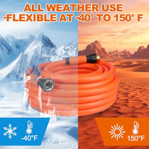 YOTOO Heavy Duty Hybrid Garden Water Hose 5/8-Inch by 100-Feet 150 PSI Kink Resistant, Flexible with Swivel Grip Handle and 3/4" GHT Solid Brass Fittings, Orange - Image 5