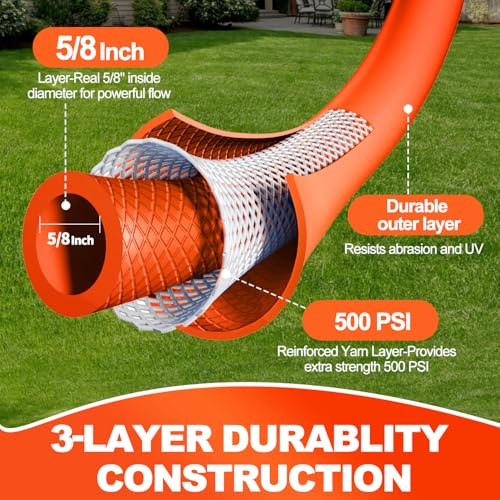 YOTOO Heavy Duty Hybrid Garden Water Hose 5/8-Inch by 100-Feet 150 PSI Kink Resistant, Flexible with Swivel Grip Handle and 3/4" GHT Solid Brass Fittings, Orange - Image 2