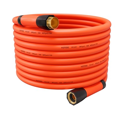 YOTOO Heavy Duty Hybrid Garden Water Hose 5/8-Inch by 100-Feet 150 PSI Kink Resistant, Flexible with Swivel Grip Handle and 3/4" GHT Solid Brass Fittings, Orange - Image 1