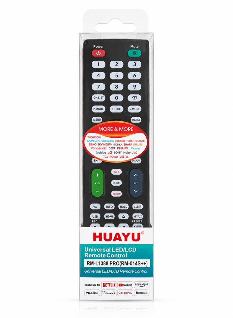 Huayu Universal LED/LCD TV Remote Control RM-L1388 PRO (RM-014S++) | Compatible with LG, Samsung, Hisense, TCL, Daewoo, Sony, Philips & More | No Programming Required | Smart TV Replacement Remote - Image 2