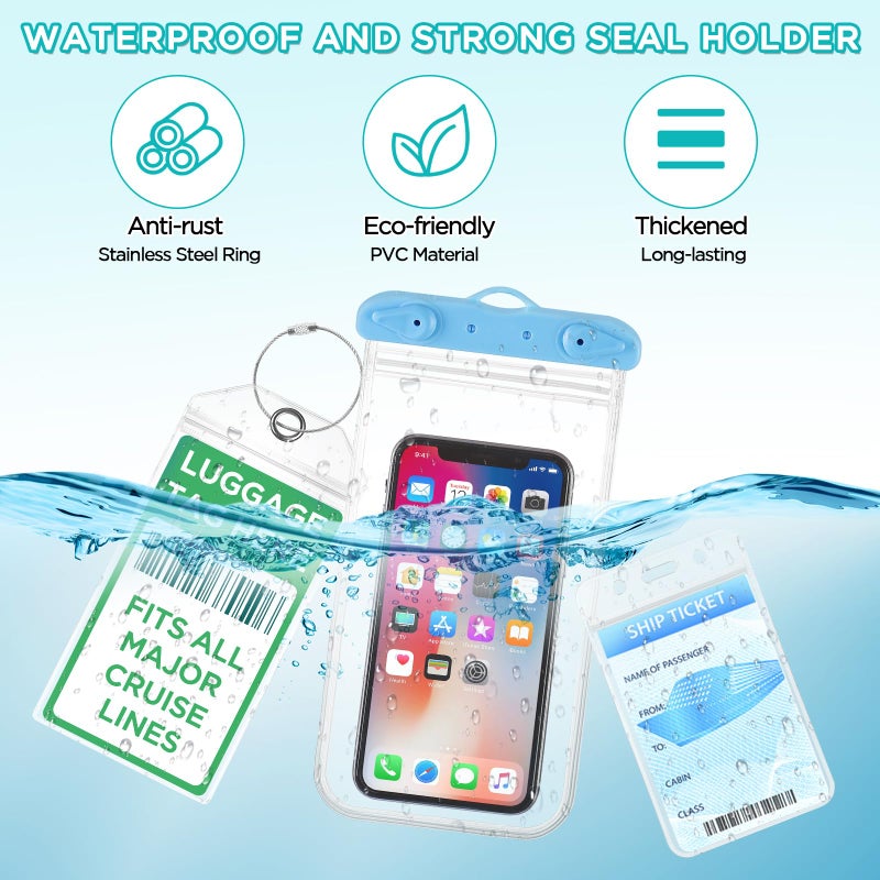 FACULX Cruise Ship Essentials Kit Include Cruise Luggage Tags Holder, Cruise Lanyards, Cruise Power Strip, Towel Bands and Clips, Waterproof Phone Bags for All Cruise Lines - Image 3