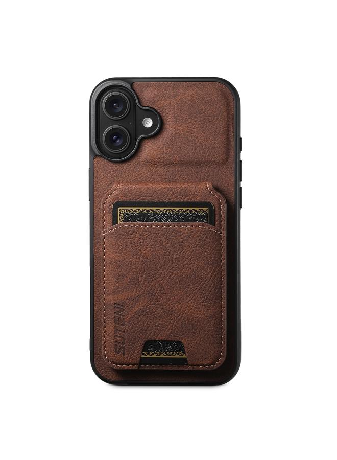 Suteni Case For iPhone 16 Plus H02 Litchi Leather Card Wallet Stand Back Phone Case - Image 1
