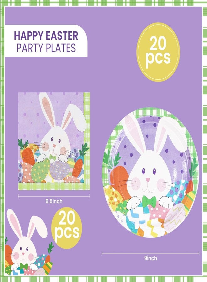 LDFDRT 40 pcs Happy Easter Paper Plates Disposable 9 inch 20 pcs Dessert Party Plates & 20 pcs Napkins Eggs Bunny Tableware for Easter Kids Adult Party Decorations (9INCH+napkins) - Image 2