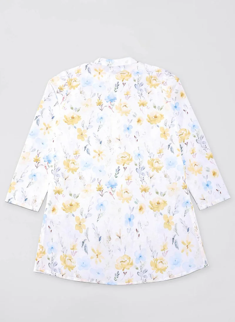 Nautinati Nautinati Boys Multicolour Linen Floral Print Full Sleeve Ethnic Kurta-Pyjama