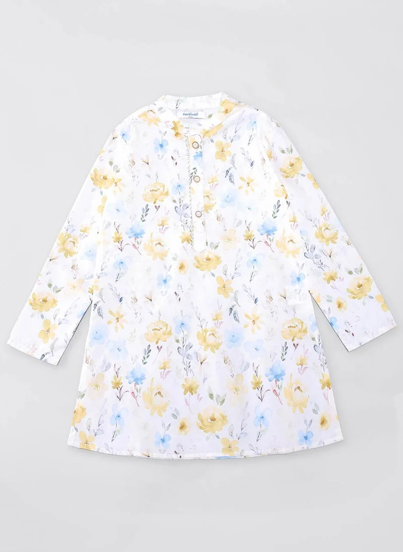 نوتيناتي Nautinati Boys Multicolour Linen Floral Print Full Sleeve Ethnic Kurta-Pyjama