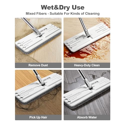 JOYMOOP Flat Mop Pads, Microfiber Mop Cleaning Pads, Washable Pads, Pads Replacement Flat Mop or Mop Bucket Set, Pack of 4 Refills 13inch - Grey and Stripe - Image 5