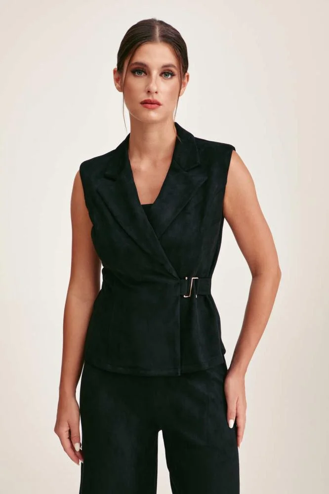 Tenda Sleeveless Suede Jacket Black