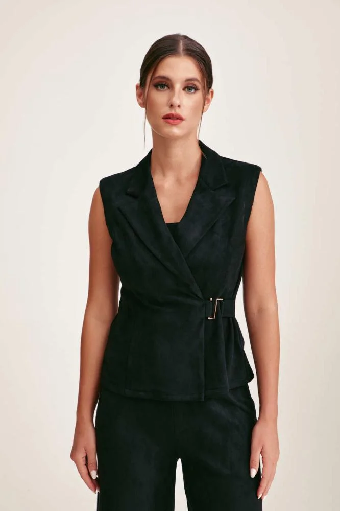 Tenda Sleeveless Suede Jacket Black