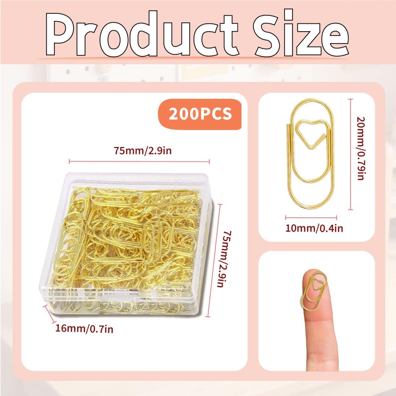 ADULLPONY Small Gold Paper Clips: Love Heart Shaped Paperclips 200 Pcs Mini Metal Cute Paper Clips Holder for Home Office School Desk Organizers Wedding Decorative Supplies - Image 2