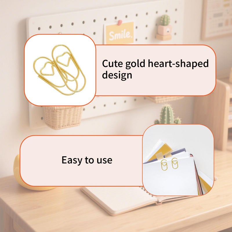 ADULLPONY Small Gold Paper Clips: Love Heart Shaped Paperclips 200 Pcs Mini Metal Cute Paper Clips Holder for Home Office School Desk Organizers Wedding Decorative Supplies - Image 3