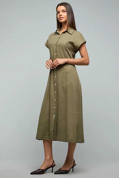 R&b Solid Shirt Dress with Short Sleeves