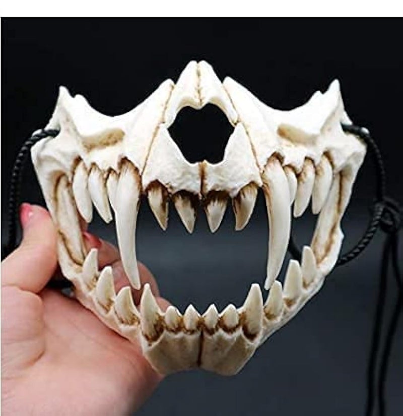 Iywish Halloween Skeleton Mask Scary Werewolf Mask Half Skull Mask Cosplay Costume Half Face Teeth Skull Party Cosplay Mask Festival Half Mask Animal Skeleton Mask Half-Face Mask Halloween Costume Prop - Image 3