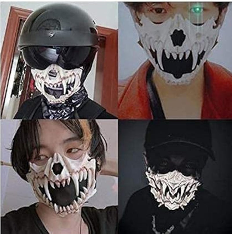 Iywish Halloween Skeleton Mask Scary Werewolf Mask Half Skull Mask Cosplay Costume Half Face Teeth Skull Party Cosplay Mask Festival Half Mask Animal Skeleton Mask Half-Face Mask Halloween Costume Prop - Image 2