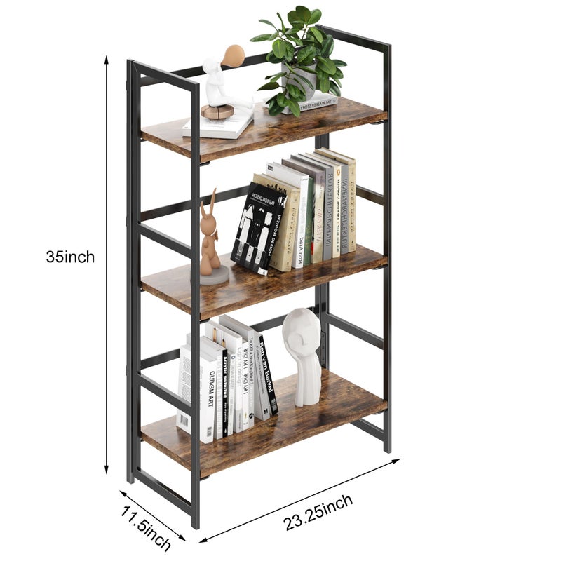 BHG Vintage Multifunctional Folding Bookshelf, No-Assembly Plant Stand Storage Rack Shelves for Home Office (Fire, 3-Tier) - Image 5