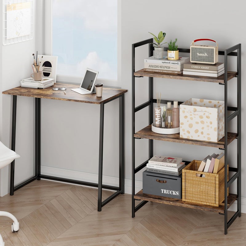 BHG Vintage Multifunctional Folding Bookshelf, No-Assembly Plant Stand Storage Rack Shelves for Home Office (Fire, 3-Tier) - Image 2