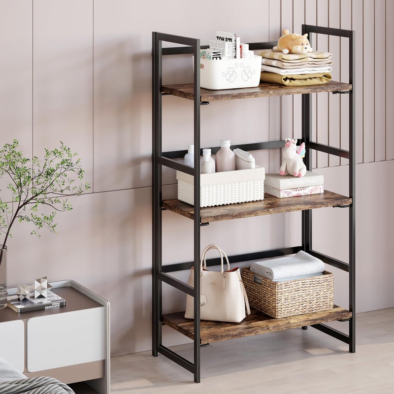 BHG Vintage Multifunctional Folding Bookshelf, No-Assembly Plant Stand Storage Rack Shelves for Home Office (Fire, 3-Tier) - Image 3