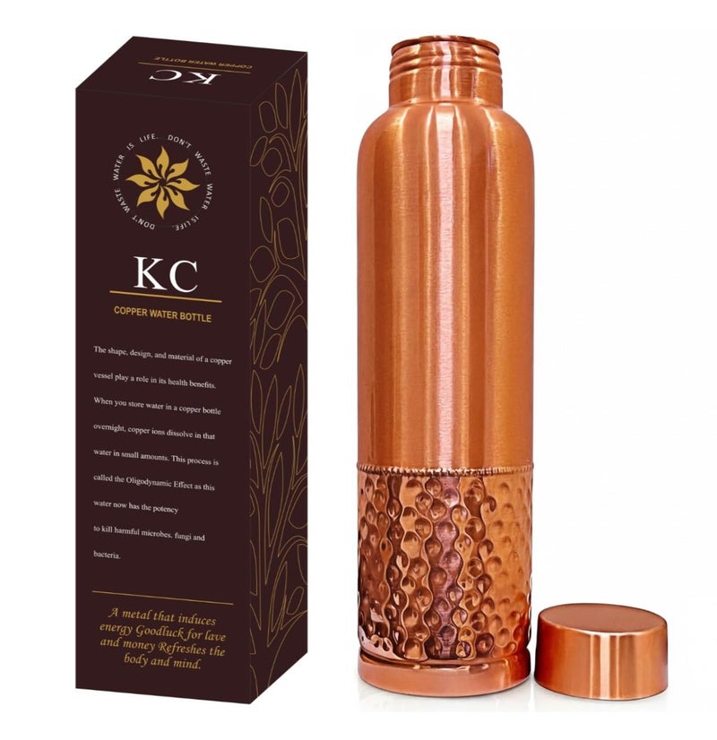 KC Pure Copper Designer Water Bottle with Leak Proof Protection, Ayurveda Health Benefits. (1000ml, 1Unit) with Hammered Design - Image 5