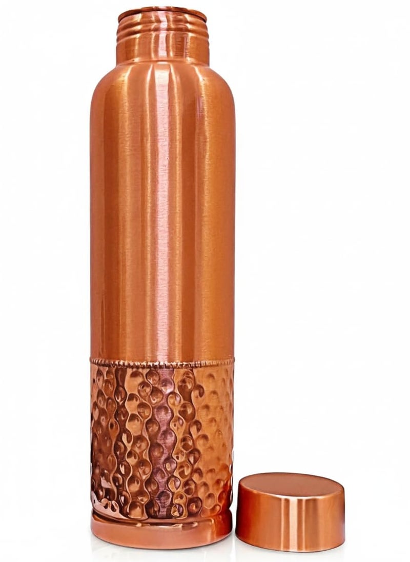 KC Pure Copper Designer Water Bottle with Leak Proof Protection, Ayurveda Health Benefits. (1000ml, 1Unit) with Hammered Design - Image 2