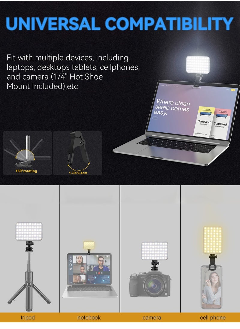 مصباح LED لصور السيلفي، 3 أوضاع إضاءة قابلة للحمل بمشبك، للهاتف والكمبيوتر اللوحي والكمبيوتر المحمول وإضاءة ملء الفيديو