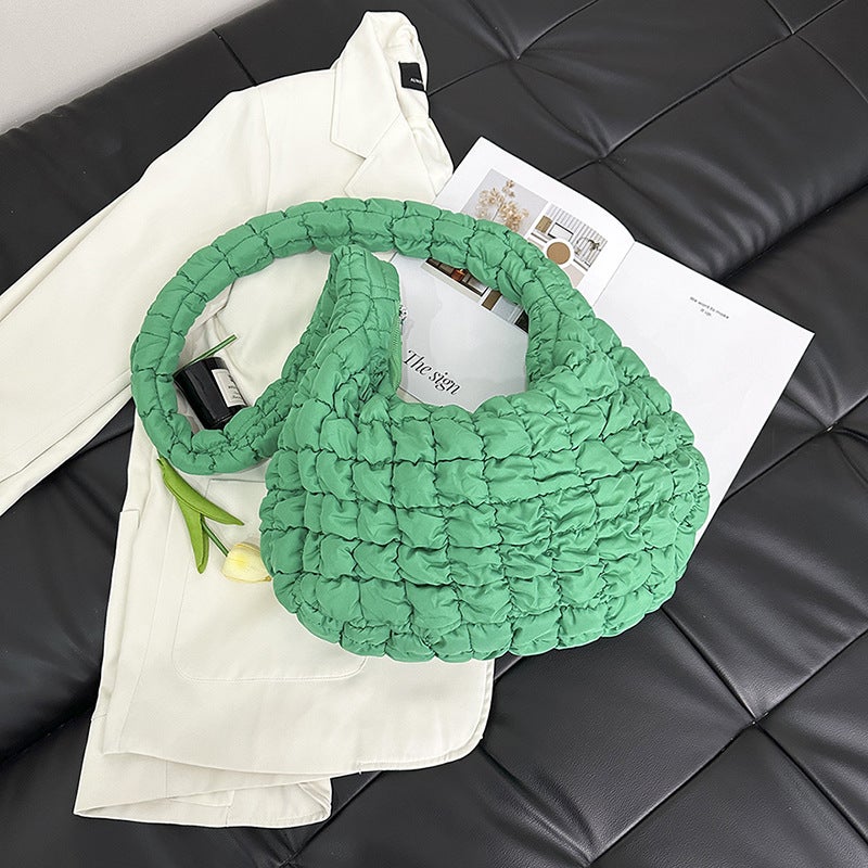 Korean Pleated Cloud Puffer Tote Crossbody Bag Green