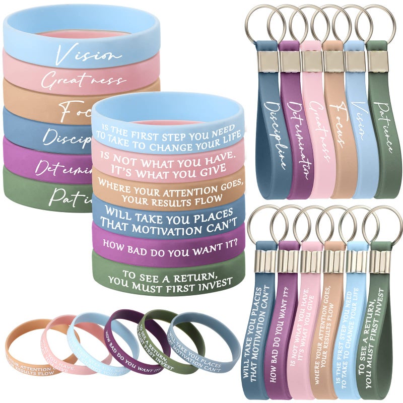 Sureio 24 Pcs Inspirational Keychains Gifts Bulk Motivational Quote Silicone Wristbands Key Rings Christmas Employee Appreciation Gifts for Coworker Teacher Staff(Fresh Color) - Image 1