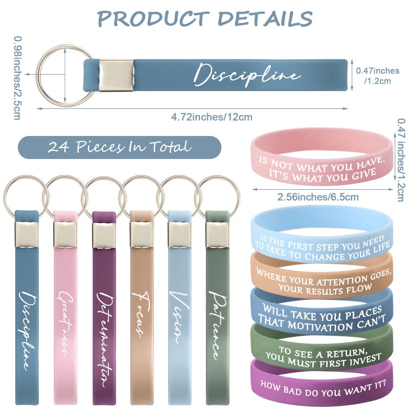 Sureio 24 Pcs Inspirational Keychains Gifts Bulk Motivational Quote Silicone Wristbands Key Rings Christmas Employee Appreciation Gifts for Coworker Teacher Staff(Fresh Color) - Image 2