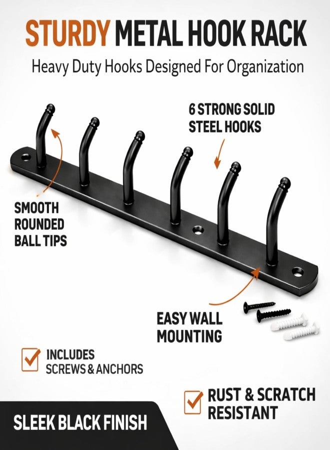 Urban Elite 304 Stainless Steel Antique Black 6 Pin for Bathroom Cloth Hooks Hanger Door Wall Robe Hooks Rail for Hanging Keys,Clothes,Towel (Pack of 1, Black) - Image 3