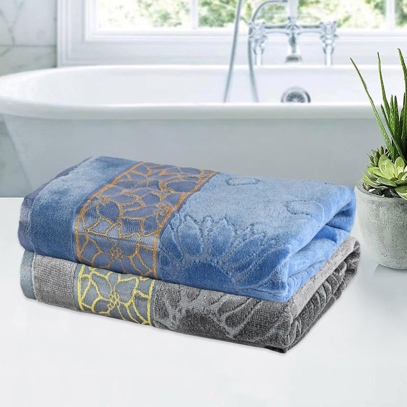 Kuber Industries Kuber Industries Pack of 2 Soft Cotton Bathing Towel For Men/Women | 450 GSM Fade/Wrinkle Resistant Towels | 30x60 Inches - Velvet Grey & Blue  - Image 1