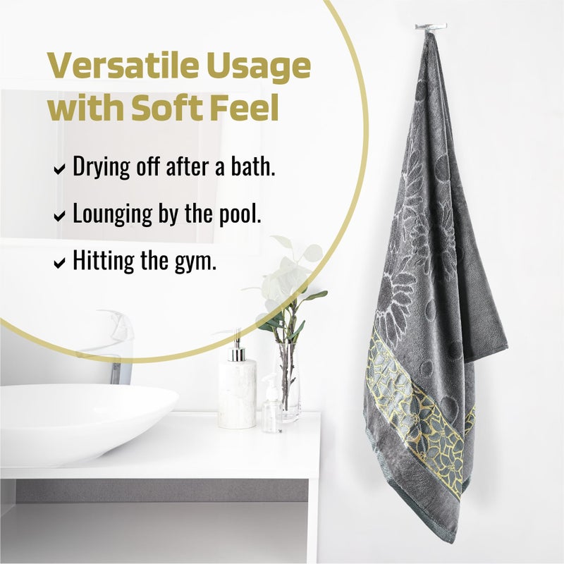 Kuber Industries Kuber Industries Pack of 2 Soft Cotton Bathing Towel For Men/Women | 450 GSM Fade/Wrinkle Resistant Towels | 30x60 Inches - Velvet Grey & Blue  - Image 4