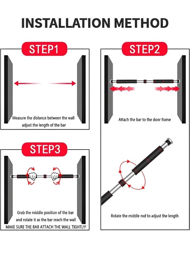 GROIC - Pull Up Bar Chin Up Bar, Adjustable 60~100 CM Door Horizontal Bars with Kids Gymnastic Rings Pull up Rings for Home Workout Gym Training Workout Bar Sport Fitness - Image 1
