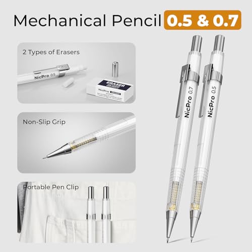 Nicpro مجموعة أدوات الهندسة مع 22 قطعة من نيكبرو مع حقيبة، مجموعة أدوات الرسم الهندسي مع منقلة ذراع متأرجح، مساطر، بوصلة معدنية، فاصل، مجموعة مثلثات، قلم رصاص، مستلزمات العودة إلى المدرسة للطلاب والأطفال - Image 5