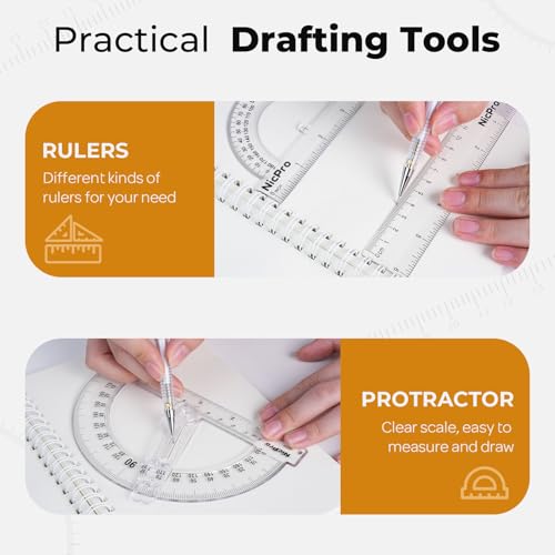 Nicpro مجموعة أدوات الهندسة مع 22 قطعة من نيكبرو مع حقيبة، مجموعة أدوات الرسم الهندسي مع منقلة ذراع متأرجح، مساطر، بوصلة معدنية، فاصل، مجموعة مثلثات، قلم رصاص، مستلزمات العودة إلى المدرسة للطلاب والأطفال - Image 4