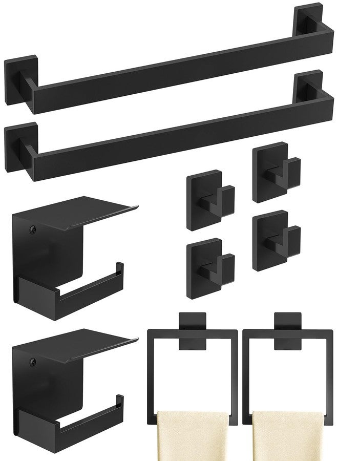 STWWO 10-Piece Matte Black Bathroom Hardware Accessories Set, 24 inch Towel Bar, Stainless Steel Towel Racks for Bathroom, Bath Towel Bar Set Wall Mounted - Image 1