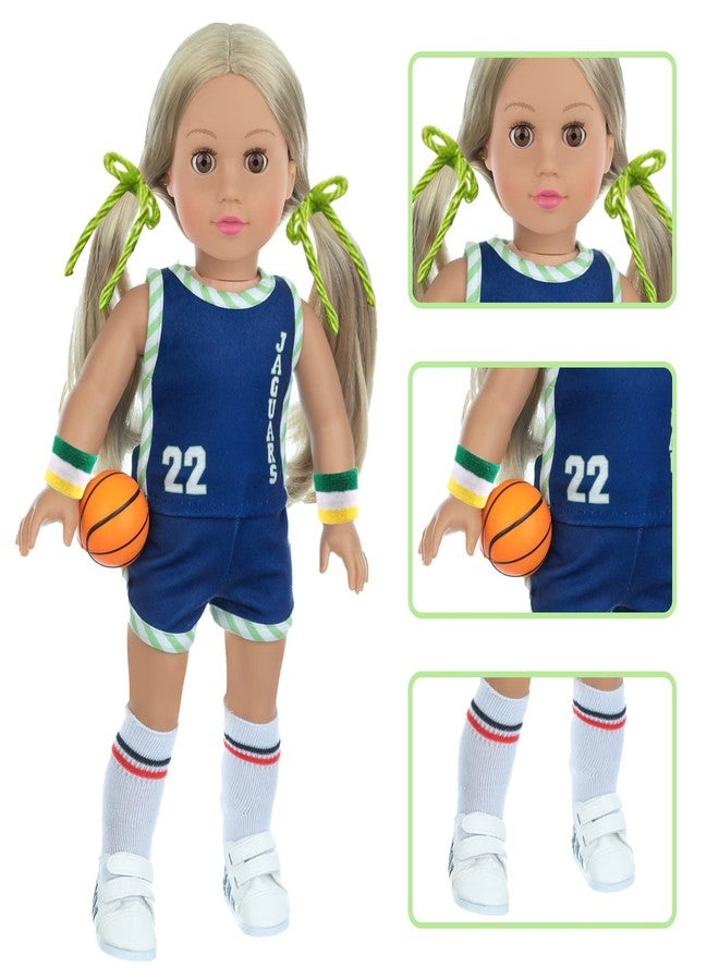 DOTVOSY 18 Inch Doll Clothes and Accessories - Basketball Clothes Sports Set Designed for 18 Inch Girl Doll Include Doll Clothes, Hair Bands, Bracers, Shoes, Socks and Basketball - Image 3