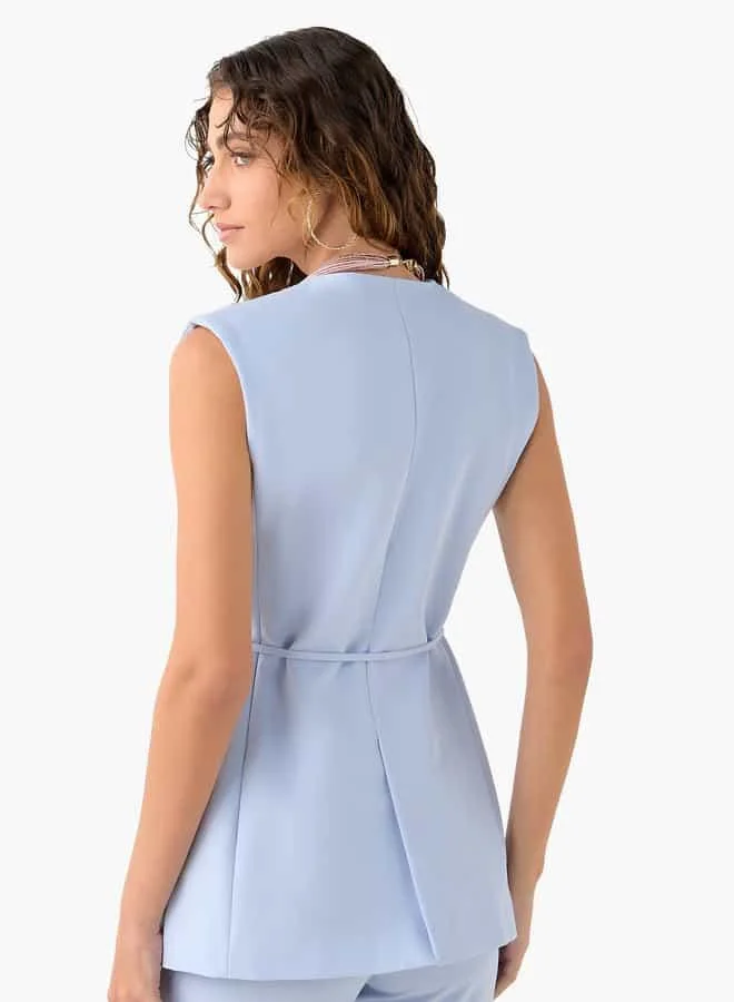 ايكونيك Sleeveless Jacket with Belt Detail